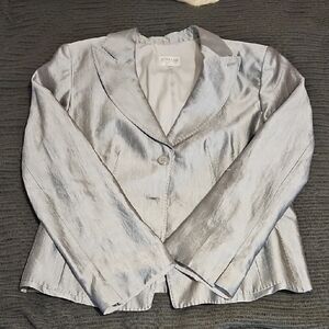 Giorgio Armani Metallic Silver Tailored Blazer Size L 21 Pit To Pit 25 Long